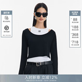 短款 Called 女2026春夏黑白撞色修身 两件套装 T恤上衣 Back背心长袖