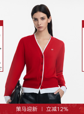 【张艺凡同款】CalledBack针织开衫女2025秋季假两件氛围感红毛衣