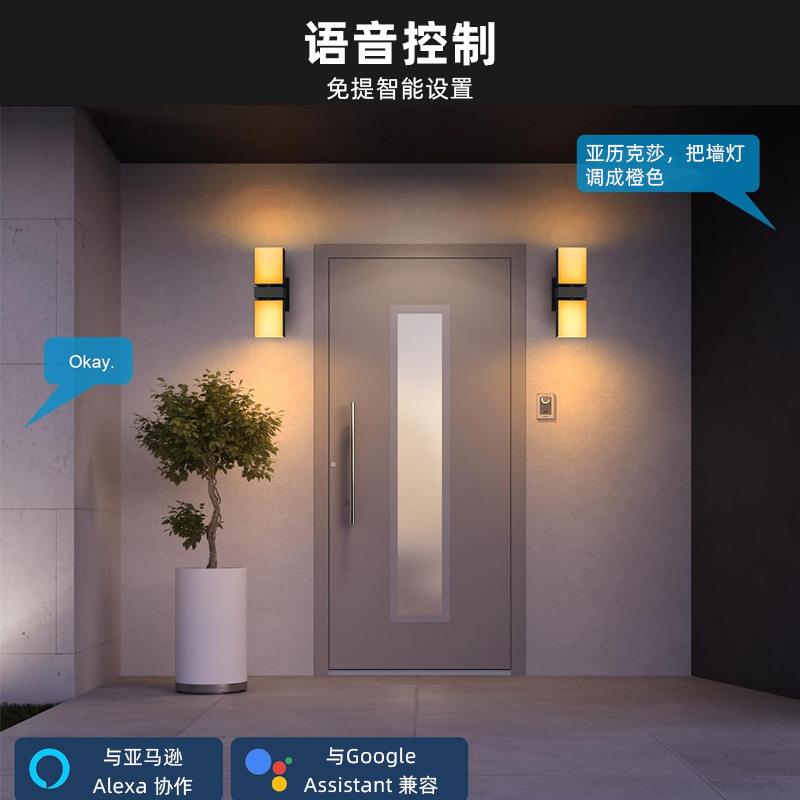 跨境亚马逊双头室外壁灯户外LED壁灯APP调节智能别墅照明壁灯防水