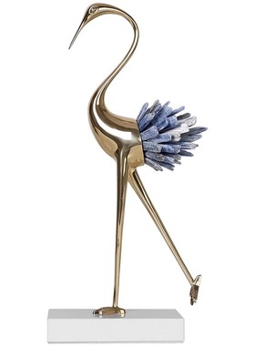 现代轻奢铜鹤摆件水晶工艺礼品摆饰客厅电视柜酒柜玄关家居软装饰