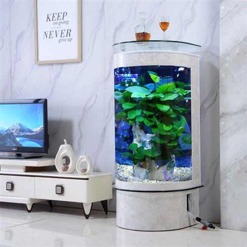 2023新款金鱼缸客厅小型半圆形玻璃水族箱圆柱立式家用落地大型生
