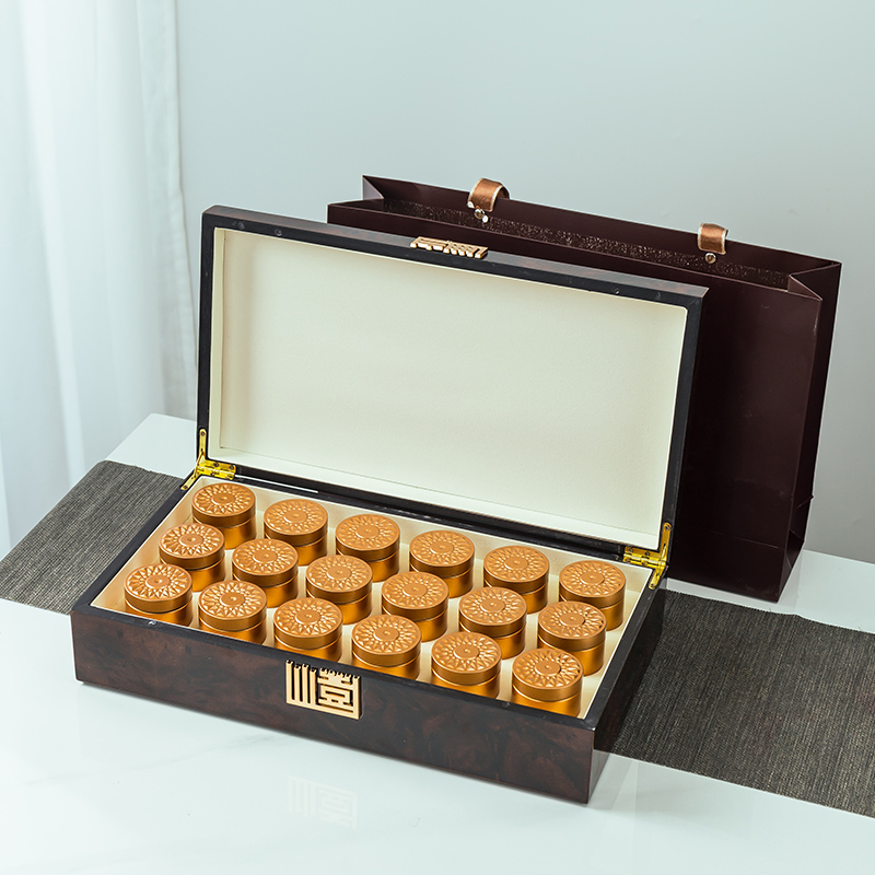 新款高档胡桃木纹木盒小铁罐茶叶包装空礼品盒金骏眉岩茶红茶通用