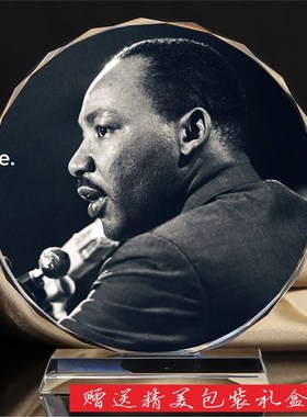 美国黑人民权运动领袖马丁路德金画像珍藏品家居摆设水晶摆件