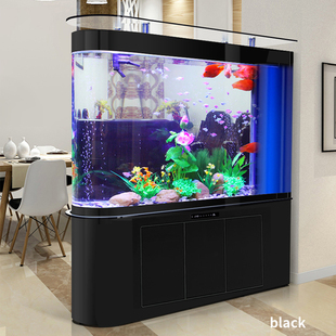 子弹头鱼缸客厅玄关屏风中大型玻璃生态底过滤水族箱免换水金鱼缸