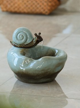 现货速发招财流水生财摆件简约陶瓷循环水玄关客厅办公室桌面摆设