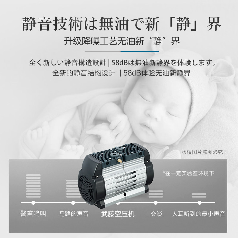 速发无油静音空压机机头可携式压缩机压头小型无油泵真空泵主机充