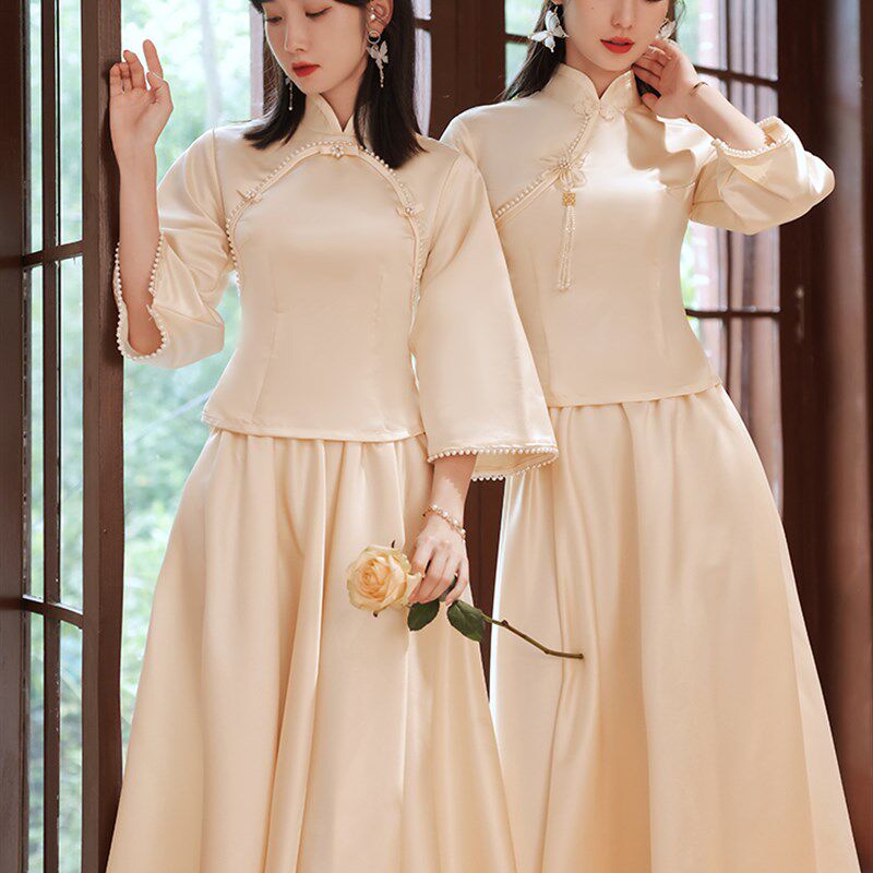速发香槟色伴娘服中式2021新款中国风婚礼姐妹服伴娘团平时可穿