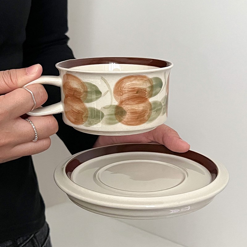 速发色hub风手绘棕C拿啡咖铁杯拉花杯下午茶杯碟复古杯礼物