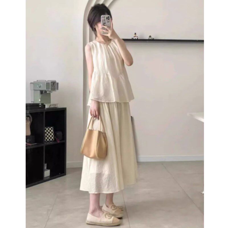速发孕妇夏装套装高级感无袖上衣2025新款夏季薄款半身裙连衣裙两