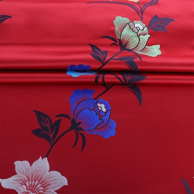 速发高密尼龙织锦缎蔷薇花童装马甲蒙古袍布料国风花卉古装旗袍面