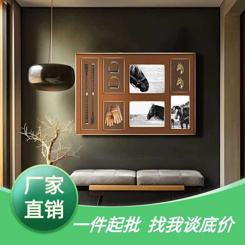 别墅酒店室客厅餐厅沙发背景墙健身房马术挂画立体中式装饰实物画图片