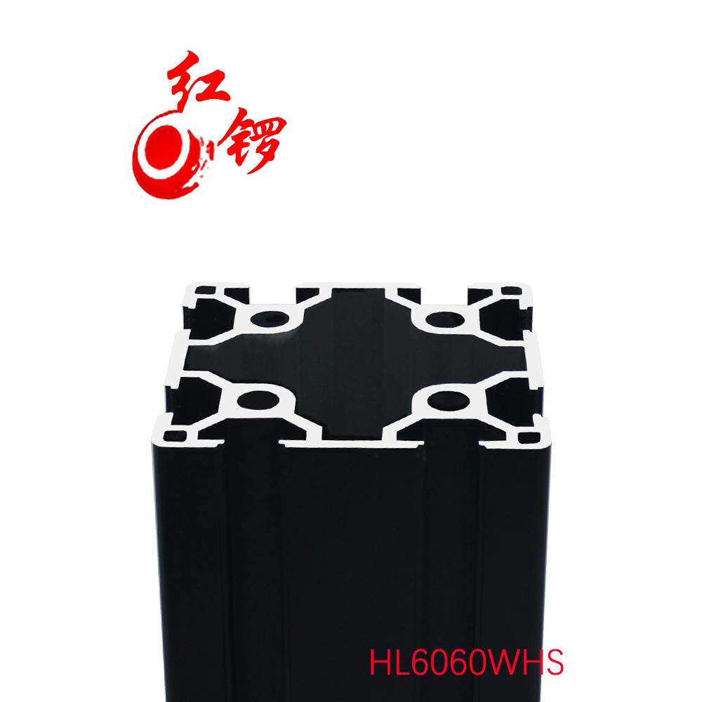 红锣6060欧标黑色铝型材60标准双槽8方管氧化黑色设备工业铝合金