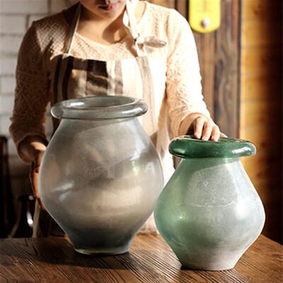 掬涵 大玻璃花瓶艺术玻璃器皿手工吹制拉制软装饰美式粗放JUHAN