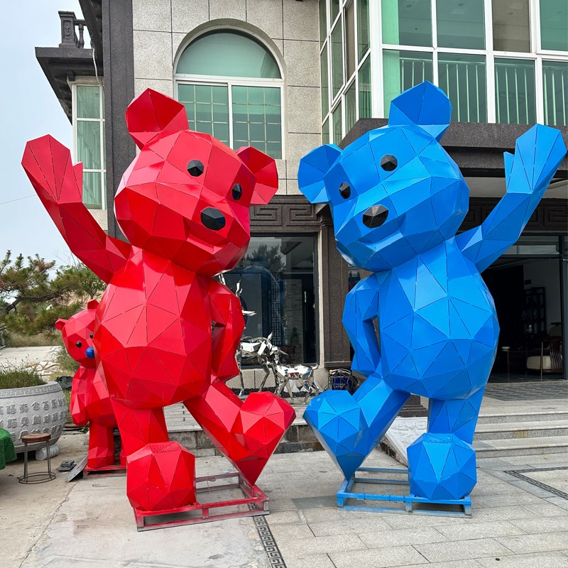 户外大型不锈钢卡通几何切面熊雕塑售楼部公园商业街美陈装饰摆件