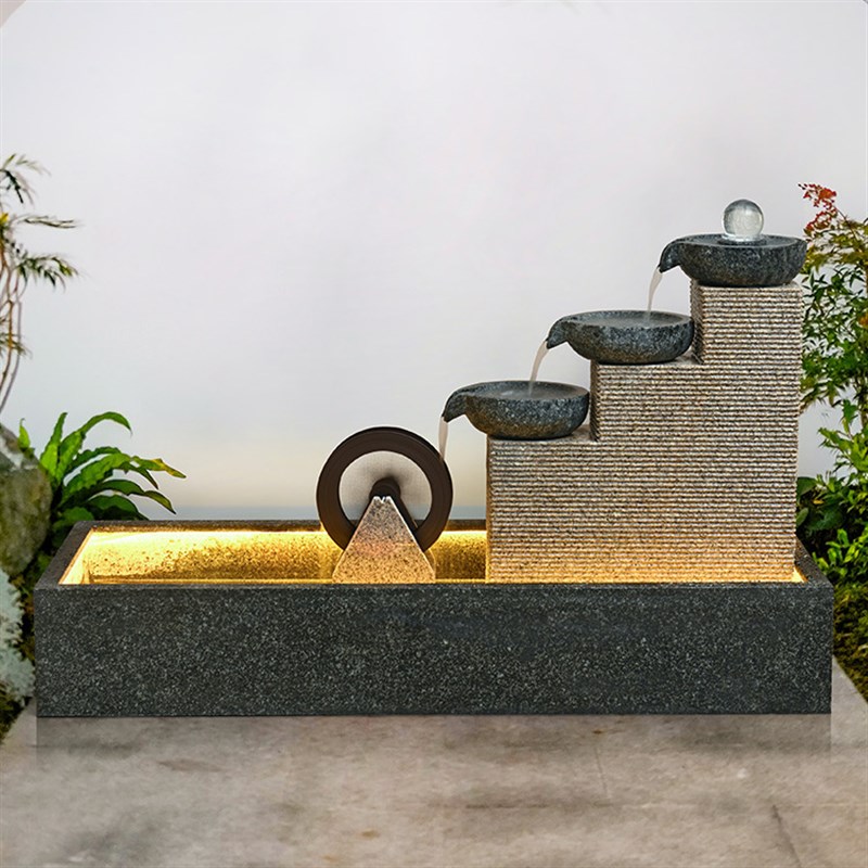 大型假山石材水幕墙流水屏风喷泉水系景观户外庭院鱼池造景布置