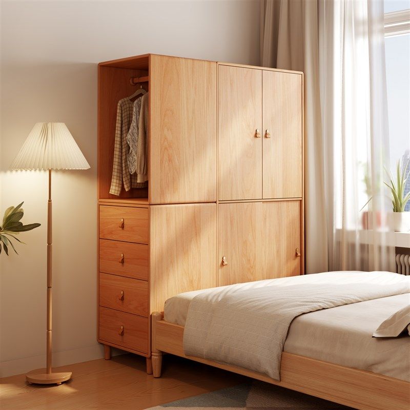 床尾纯实木衣柜卧室家用儿童房原木小柜子推拉门小户型双门全挂式