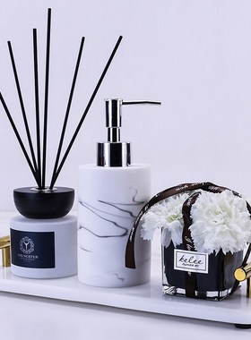 卫生间香薰摆件洗手台装饰大理石托盘套装酒店样板间洗手间软饰品