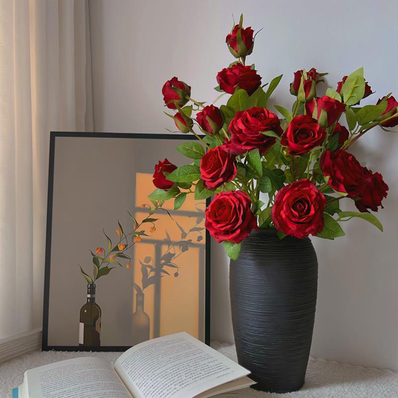 轻奢高端玫瑰花假花仿真花摆设高级仿生花餐桌电视柜旁边花艺摆件