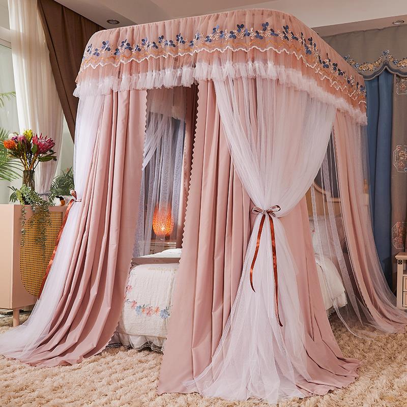 导轨双层蚊帐遮光防蚊隐私三开门落地式宫廷公主欧式床幔床帘家用