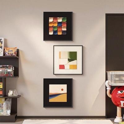 多巴胺门厅装饰画彷古风格高端走廊过道挂画几何抽象组合壁画