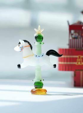 博山琉璃灯工旋转木马摆件纯手工马到成功家居桌面装饰品生日礼物