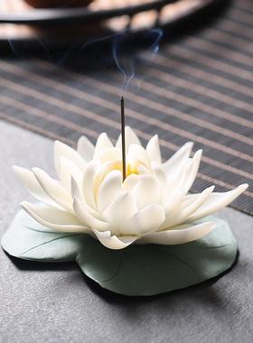 新中式创意纯手工陶瓷捏花摆件工艺品个性家居装饰品莲花桌面摆件