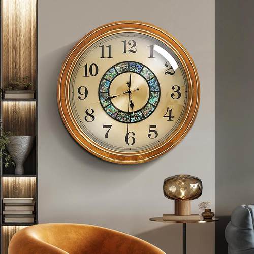 轻奢现代纯铜挂钟客厅餐厅钟表家用简约静音网红时钟挂墙2024新款