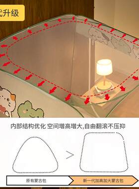 新款家用免安装蚊帐蒙古包卧室高级儿童防摔纹账加密加厚2023宿舍