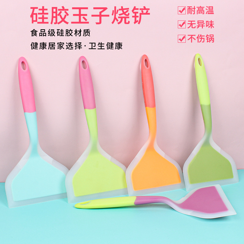 硅胶玉子烧铲透明双色硅胶宽口煎铲半透玉子烧锅铲厨房用具硅胶铲