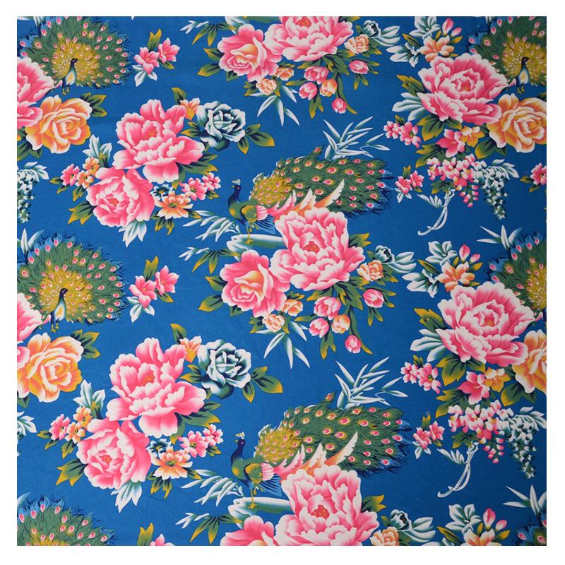 厂家直销复古全棉磨大蓝色花布被面MBT床单服毛装手工面-料孔雀牡