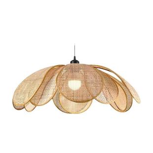 餐厅吊灯日式 原木风吊灯 编织民宿房间卧室客厅灯藤编花瓣创意个性