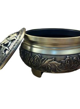 黄铜三足荷花香炉蝴蝶荷花盖香炉家用香炉摆件送香插家用餐厅摆件