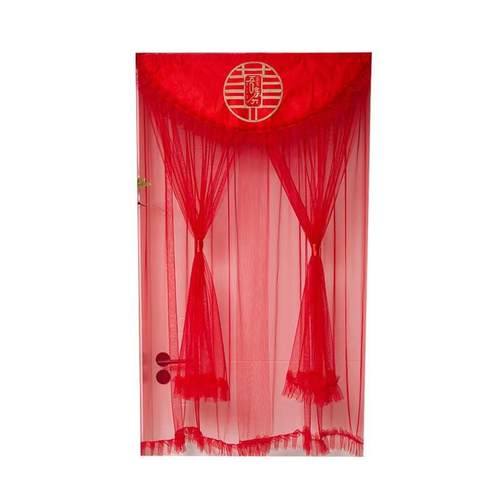 新款门帘结婚喜庆大红室内卧室蕾丝门挂帘免打孔门隔断帘子婚庆用