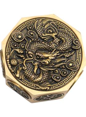 黄铜生肖龙八面转赚钱十方来财解压转转手把件招财进宝魔方摆件