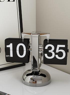 高档不锈钢自动翻页机械时钟日历钟数字座钟桌面轻奢装饰品