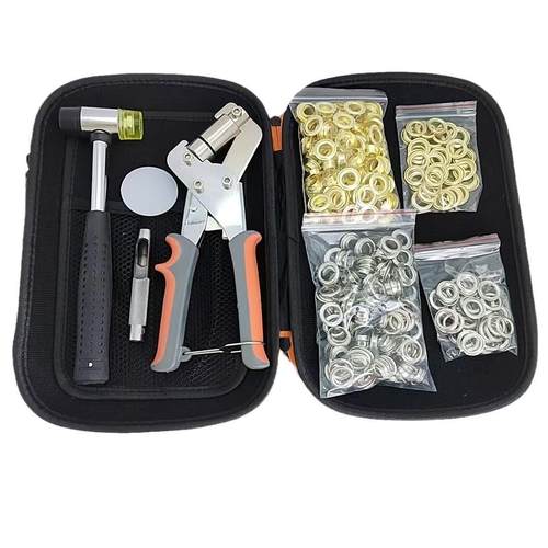 供10.5mm气眼钳工具套装加橡胶锤含200个金银色扣环组合套装