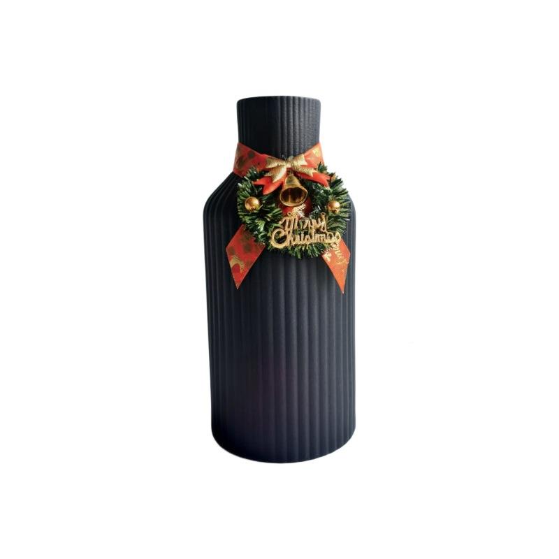 陶瓷瓶饰插花高级感竖纹色黑色水白培花花P162B圣瓶圣诞节装摆件
