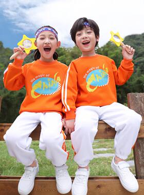 儿童拉拉队服装春季和秋季小学运动会开幕式广场服装橙色幼儿园班