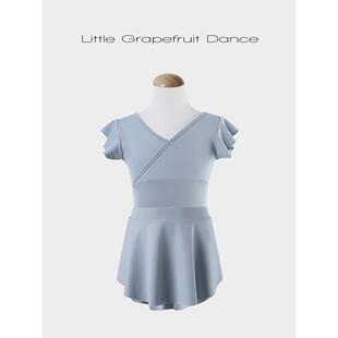 儿童舞蹈服夏季练功服女童短袖芭蕾舞中国舞锦纶专用蓝色开档套装