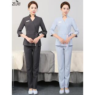 姿记足浴技师工作服套装spa技师美容院工作服女秋冬装气质连衣裙