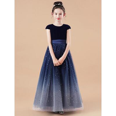 星空薄纱女孩公主裙古典钢琴演出服装中、大型儿童管弦乐队演出服