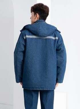 国家电网牛仔棉服男棉袄中长款棉大衣工作服内胆可拆劳保防寒冷库