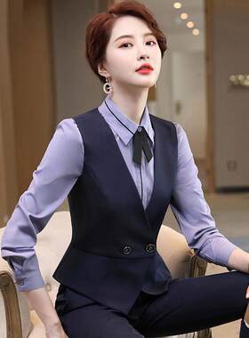 职业西装马甲套装女春秋新款酒店前台工作服KTV餐厅茶楼收银西服