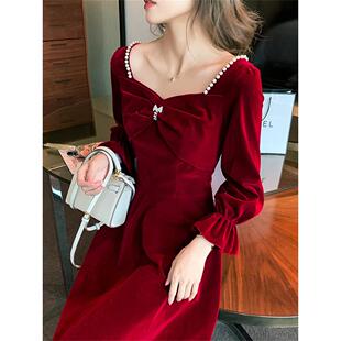 高端晚礼服裙新娘结婚订婚敬酒回门服轻奢高级感红色连衣裙女秋冬
