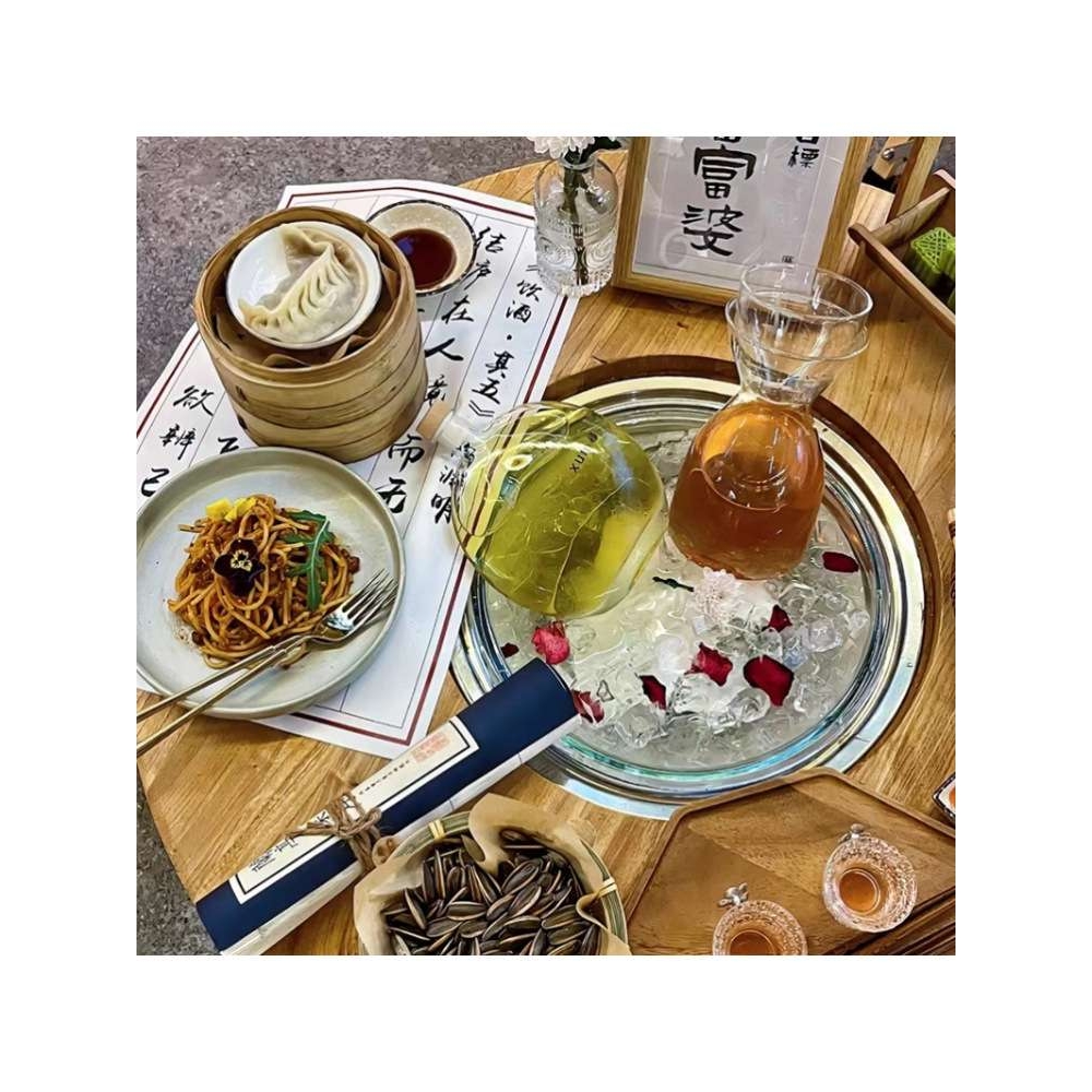 围炉冰茶桌子围泉冰茶复古茶桌围炉冰民宿庭院煮冰小圆桌特色冷萃
