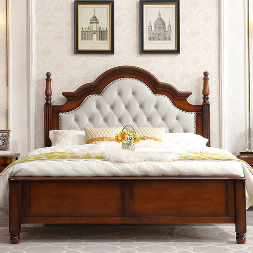 美式乡村双人实木床1.8米大床软包婚床现代欧式床主卧高箱储物床