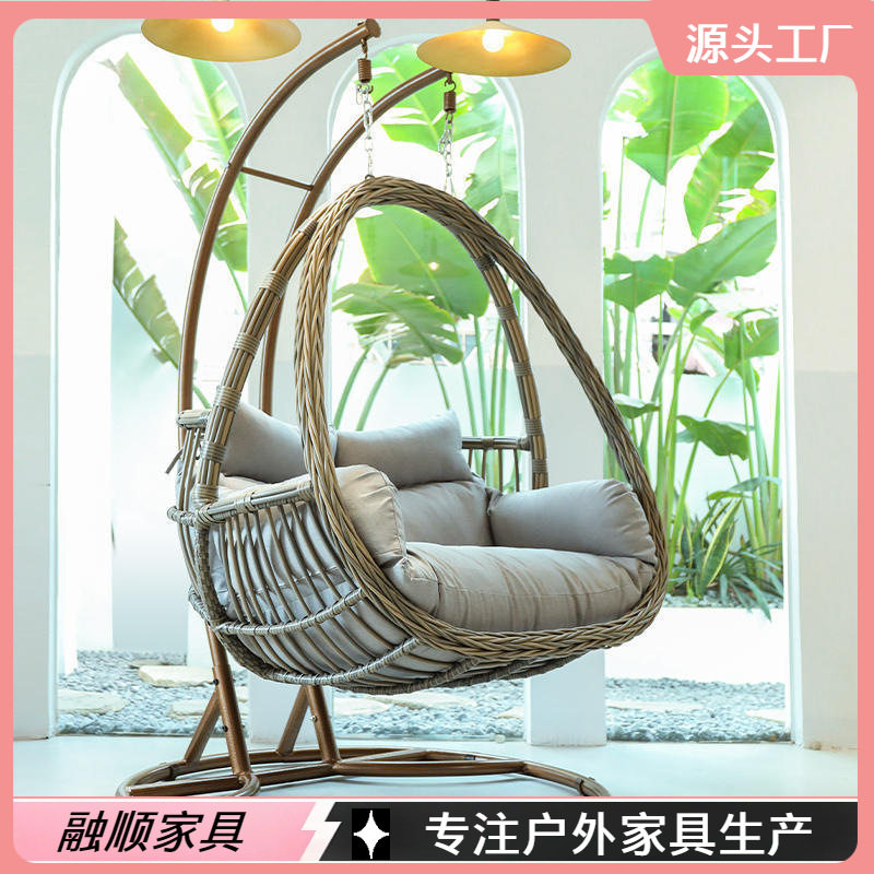 户外吊椅秋千阳台网红打卡摇椅庭院花园酒店休闲室外藤编秋千吊篮