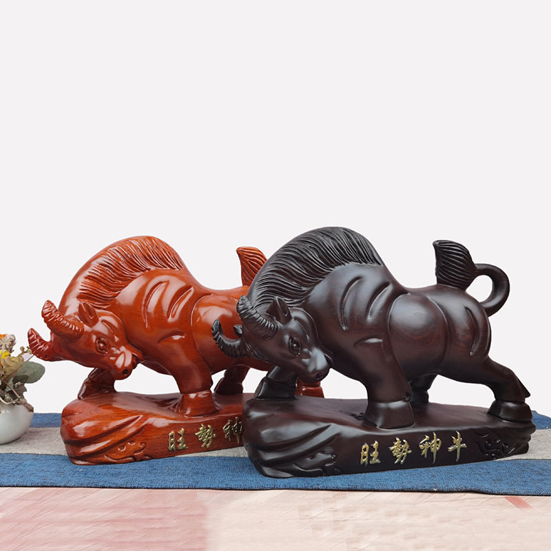 40CM花梨牛摆件实木整料动物生肖木质创意家居装饰品
