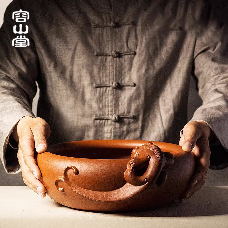 容山堂 潘记特大号紫砂茶洗水洗笔洗茶席鱼缸宜兴纯手工原矿朱泥