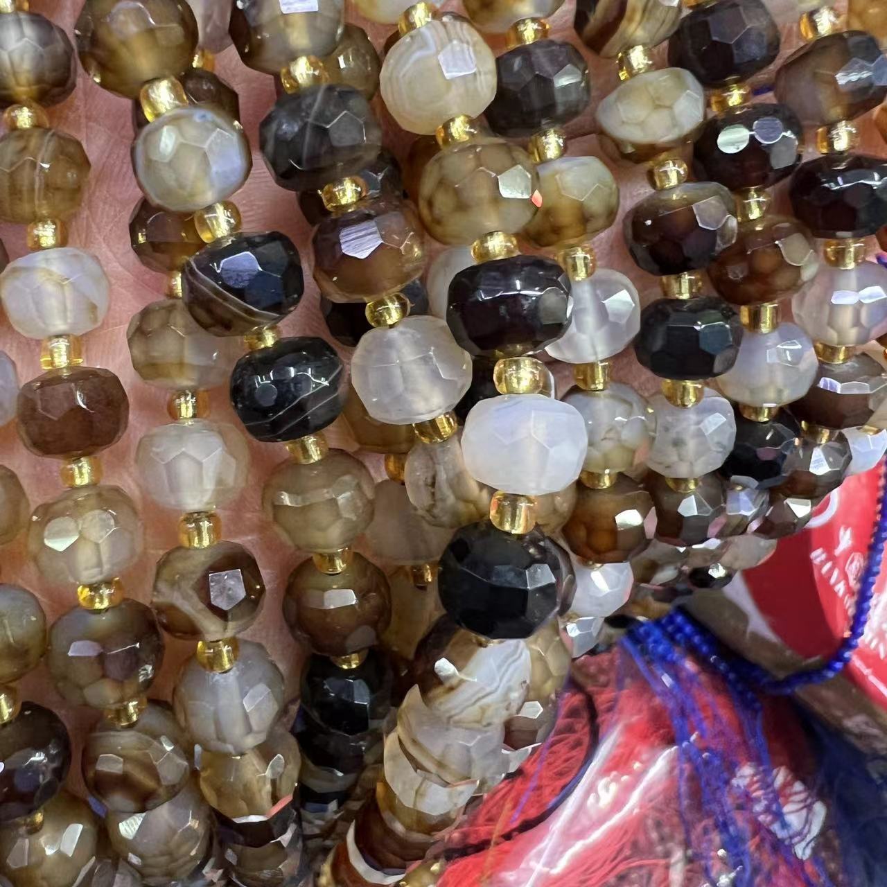 8mm天然宝石水晶玉珠切割，咖啡条纹玛瑙，宽松珠子，DIY珠宝配件